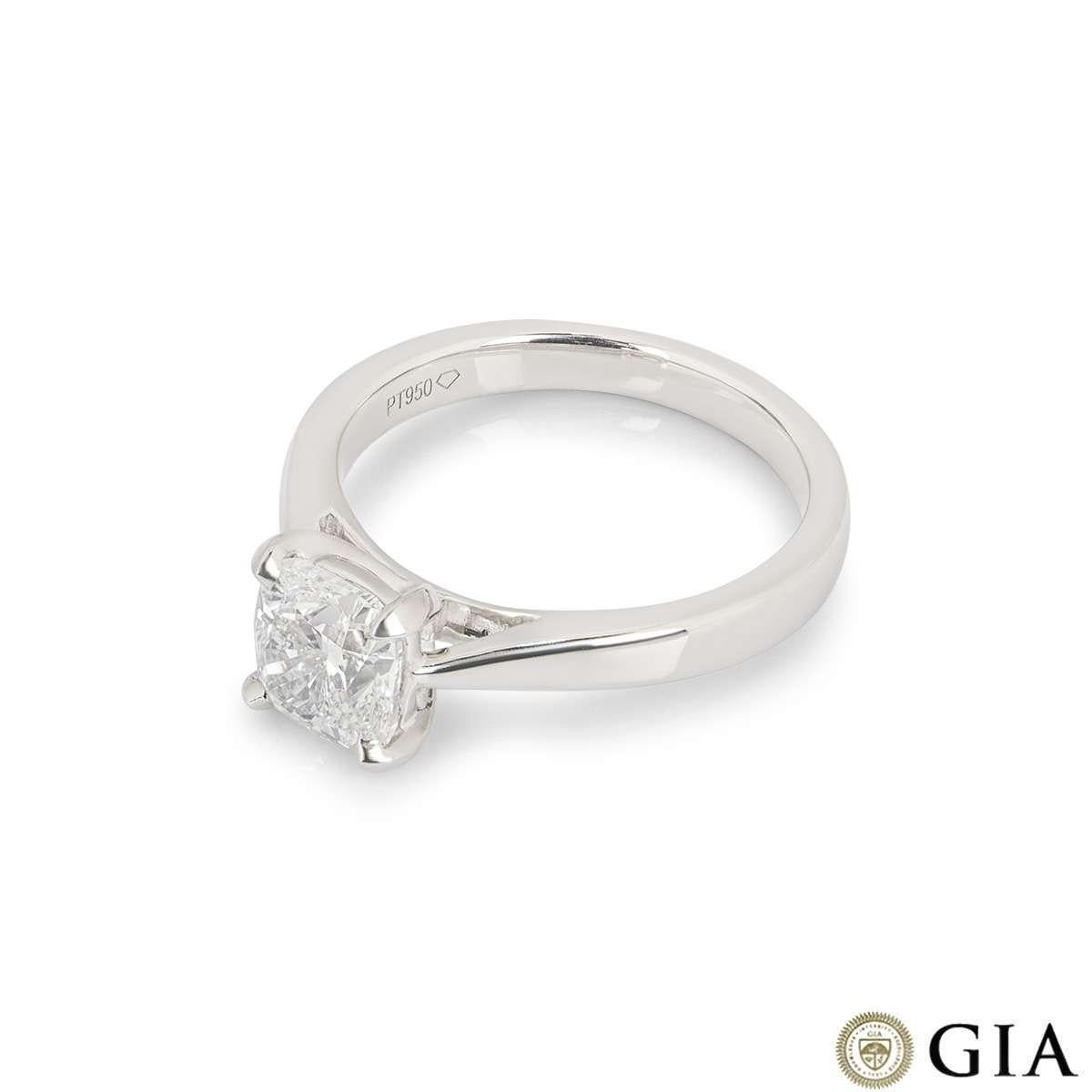 Women's GIA Certified Platinum Cushion Cut Diamond Ring 1.51 Carat For Sale