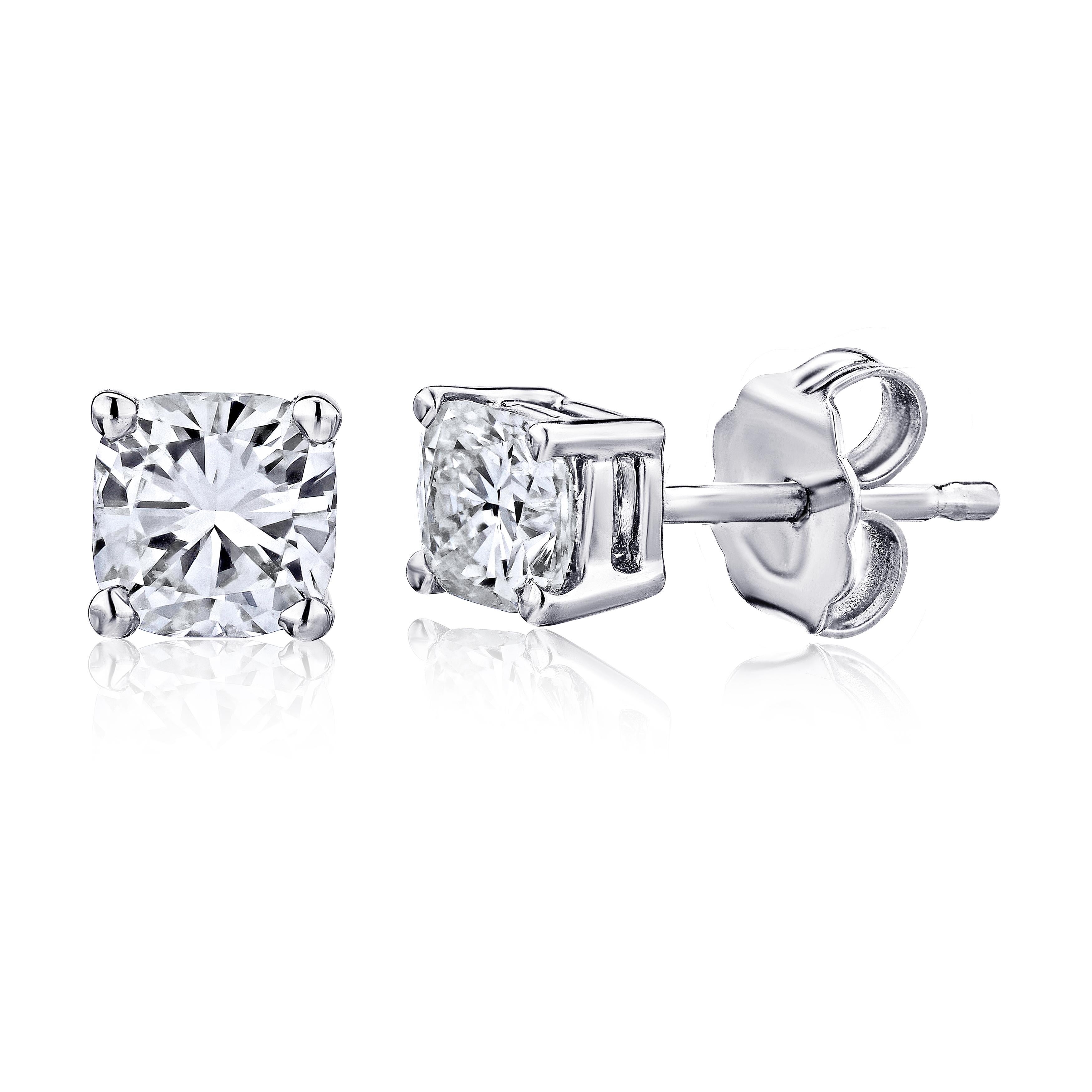 Contemporary GIA Certified Platinum Cushion Cut Diamond Studs 1.00 Carat Total For Sale