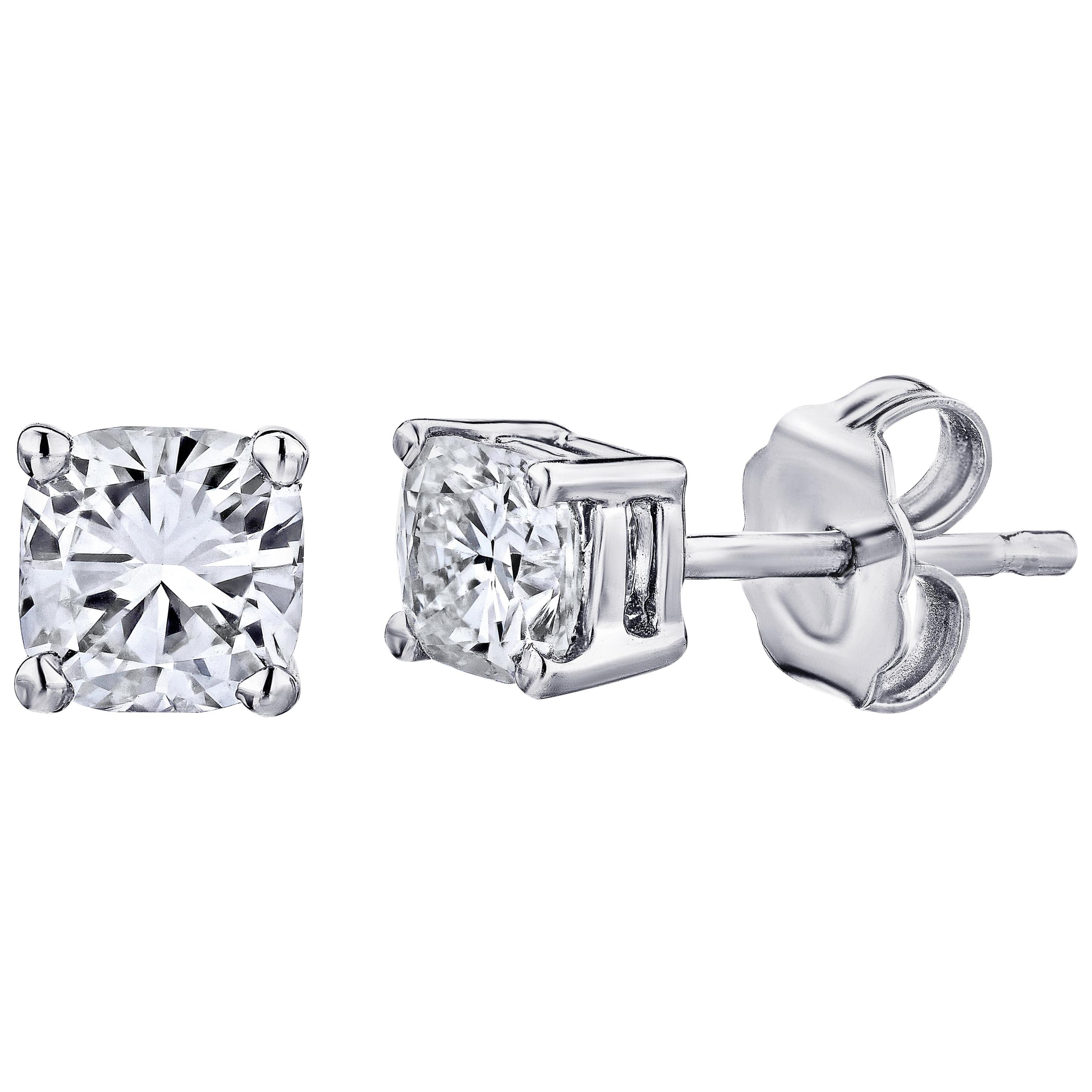 Tachuelas de diamantes talla cojín en platino con certificado GIA 1,00 quilate total