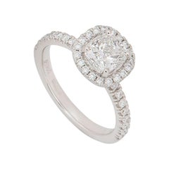 GIA Certified Platinum Cushion Cut Halo Diamond Engagement Ring 1.00ct H/VS1