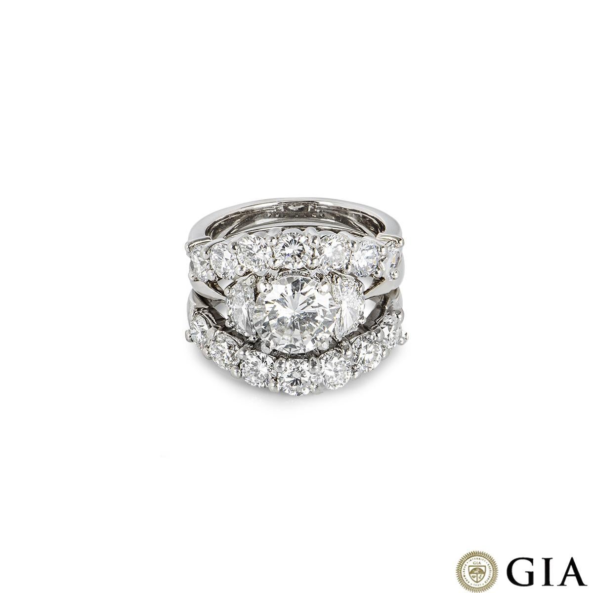 Round Cut GIA Certified Platinum Diamond Engagement Ring and Bridal Set 1.55ct I/VS2 For Sale