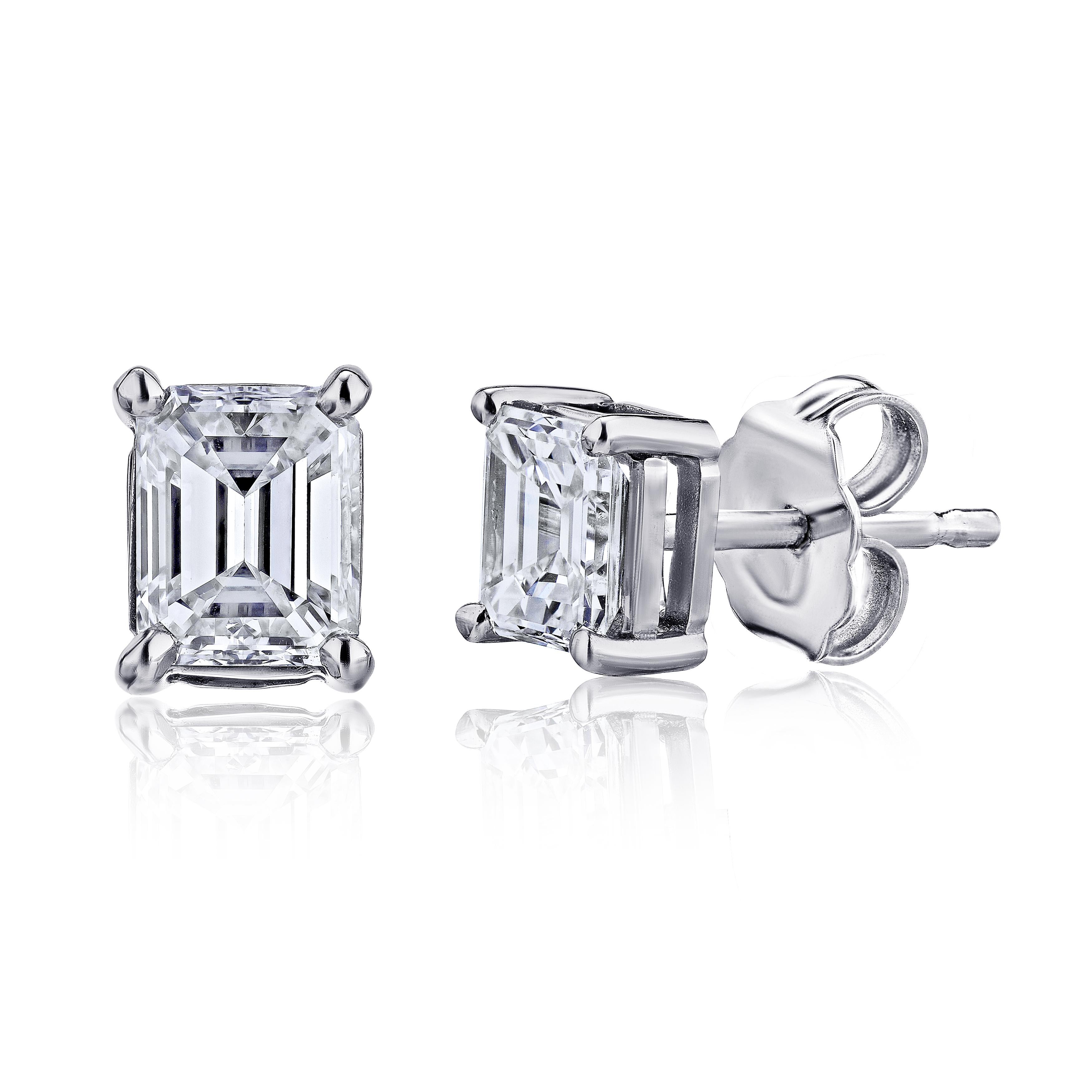 GIA Certified Platinum Emerald Cut Diamond Earring Studs 1/2 Carat Total In New Condition In New York, NY