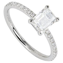 GIA Certified Platinum Emerald Cut Diamond Engagement Ring 0.97ct G/VS2