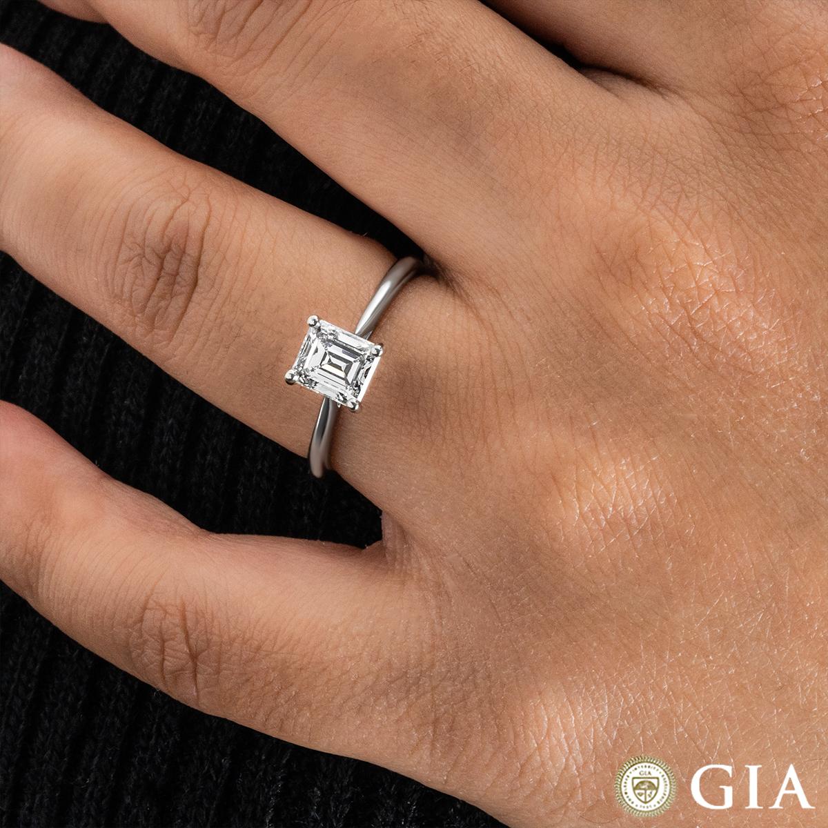 GIA Certified Platinum Emerald Cut Diamond Engagement Ring 1.03Carat E/VVS2 For Sale 1