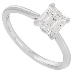 Bague de fiançailles en platine certifiée GIA avec diamant taille émeraude 1,03 carat E/VVS2