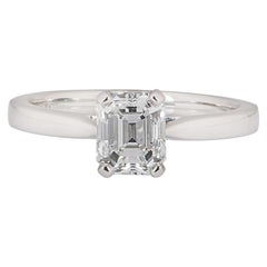 GIA Certified Platinum Emerald Cut Diamond Engagement Ring 1.18 Carat E/VVS1