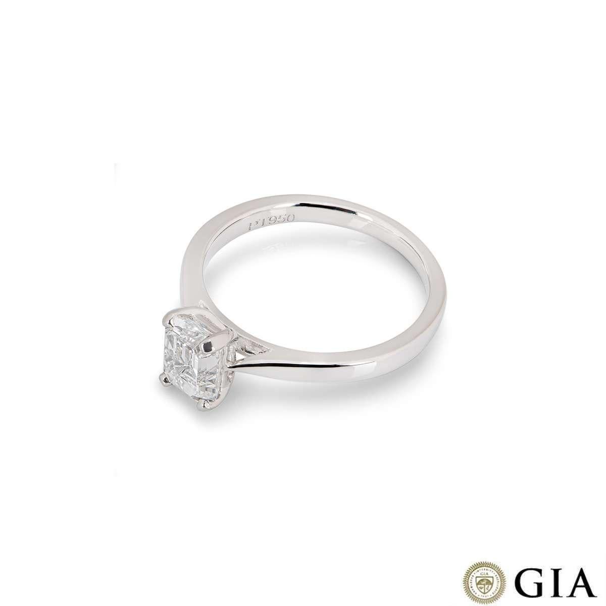 Women's GIA Certified Platinum Emerald Cut Diamond Engagement Ring 1.18 Carat E/VVS1 For Sale
