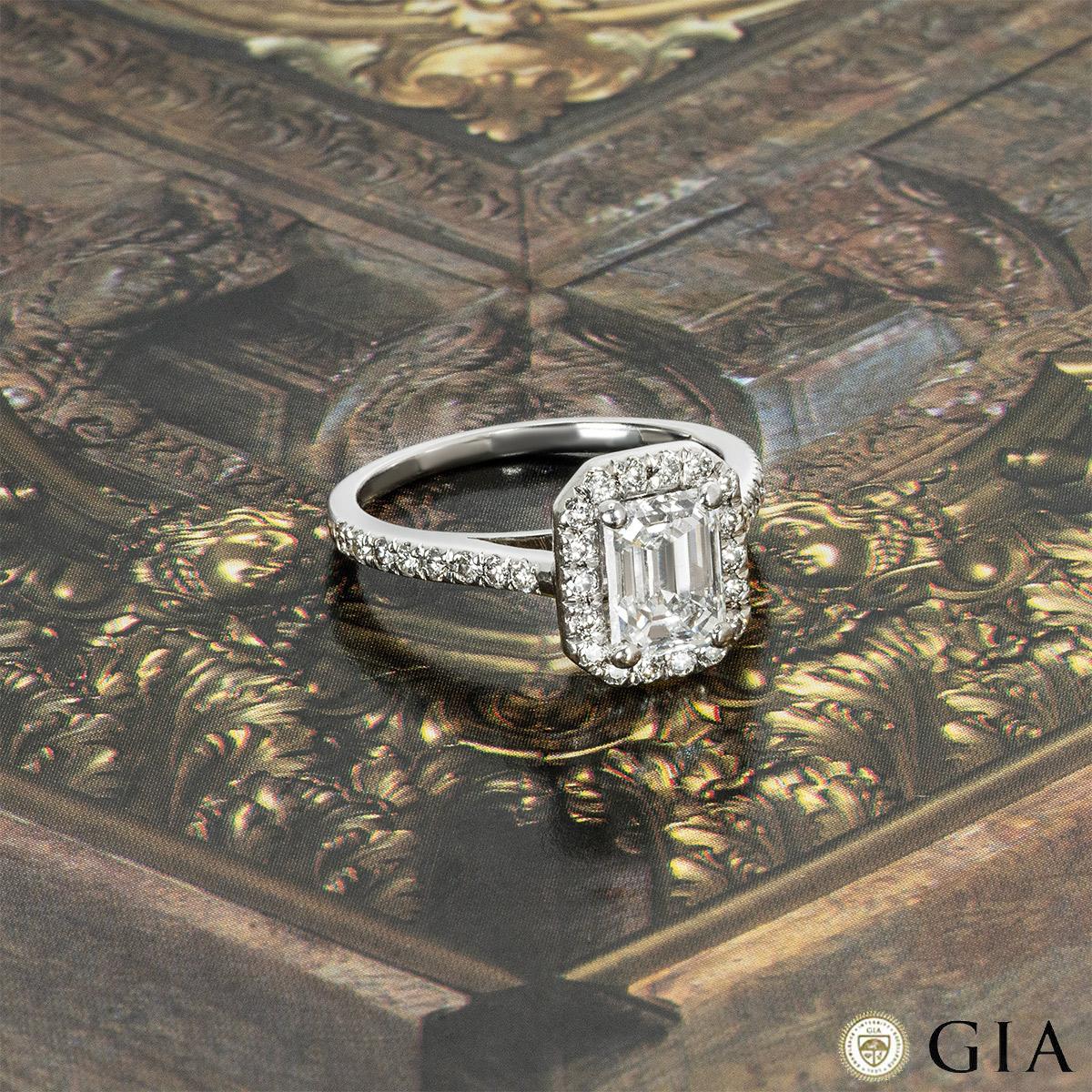 Women's GIA Certified Platinum Emerald Cut Diamond Engagement Ring 1.21 Carat D/VVS2 For Sale