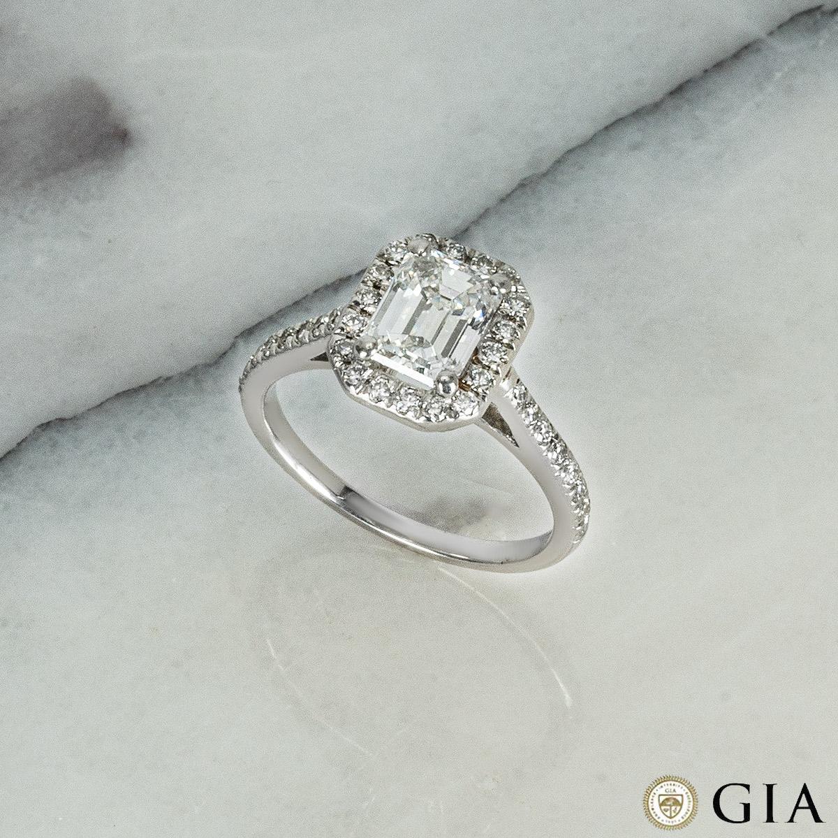 GIA Certified Platinum Emerald Cut Diamond Engagement Ring 1.21 Carat D/VVS2 For Sale 1