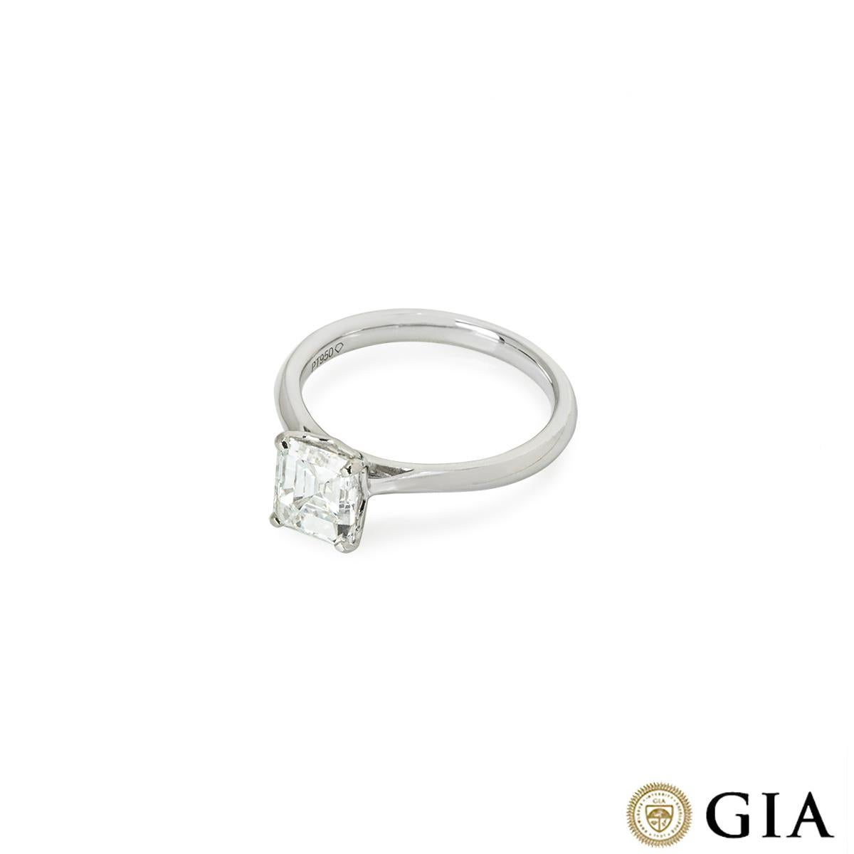 Women's or Men's GIA Certified Platinum Emerald Cut Diamond Engagement Ring 1.51ct E/VS2 For Sale