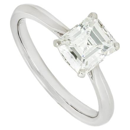 GIA Certified Platinum Emerald Cut Diamond Engagement Ring 1.51ct E/VS2 For Sale