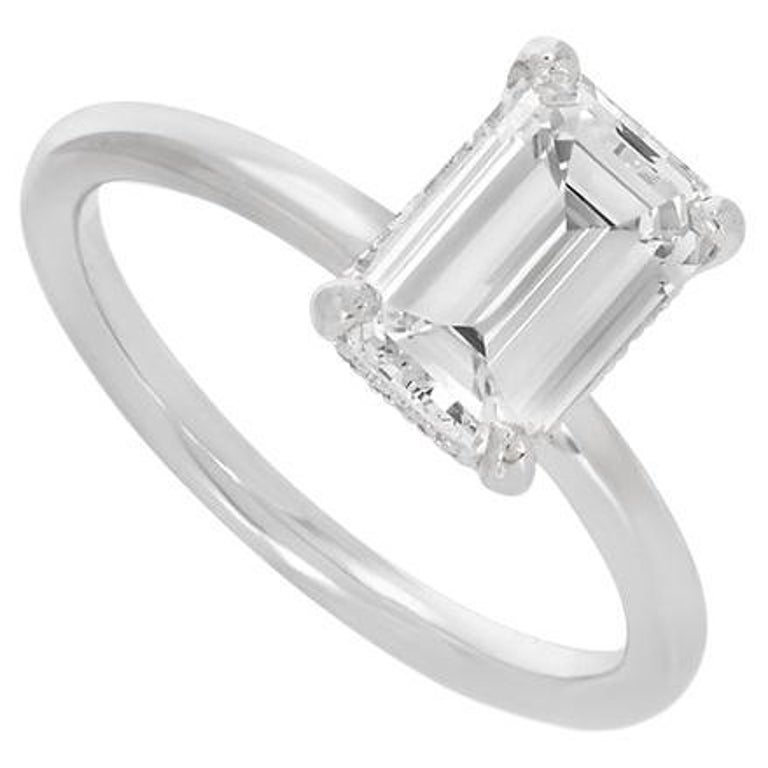 GIA Certified Platinum Emerald Cut Diamond Engagement Ring 1.80 Carat H