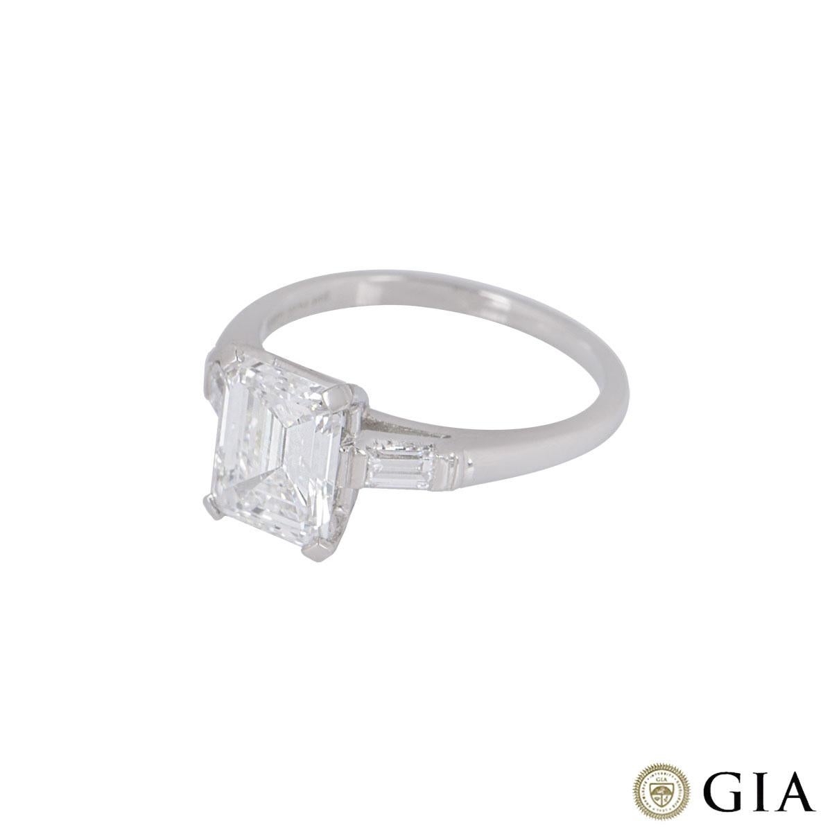 Women's GIA Certified Platinum Emerald Cut Diamond Engagement Ring 1.92 Carat F/VVS2