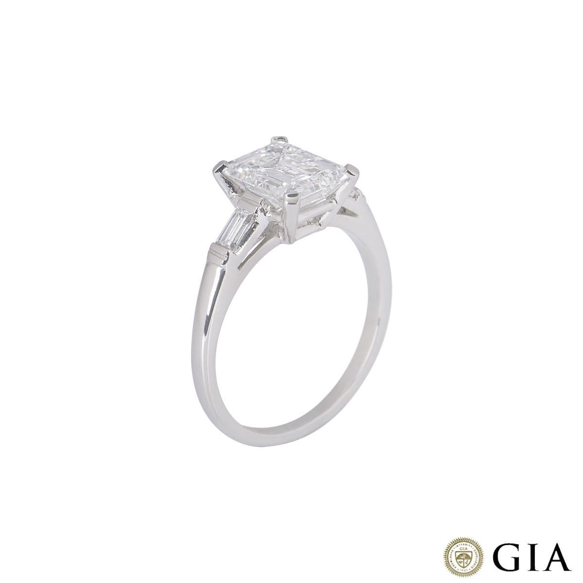 GIA Certified Platinum Emerald Cut Diamond Engagement Ring 1.92 Carat F/VVS2 1