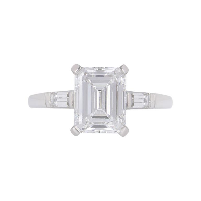 GIA Certified Platinum Emerald Cut Diamond Engagement Ring 1.92 Carat F/VVS2