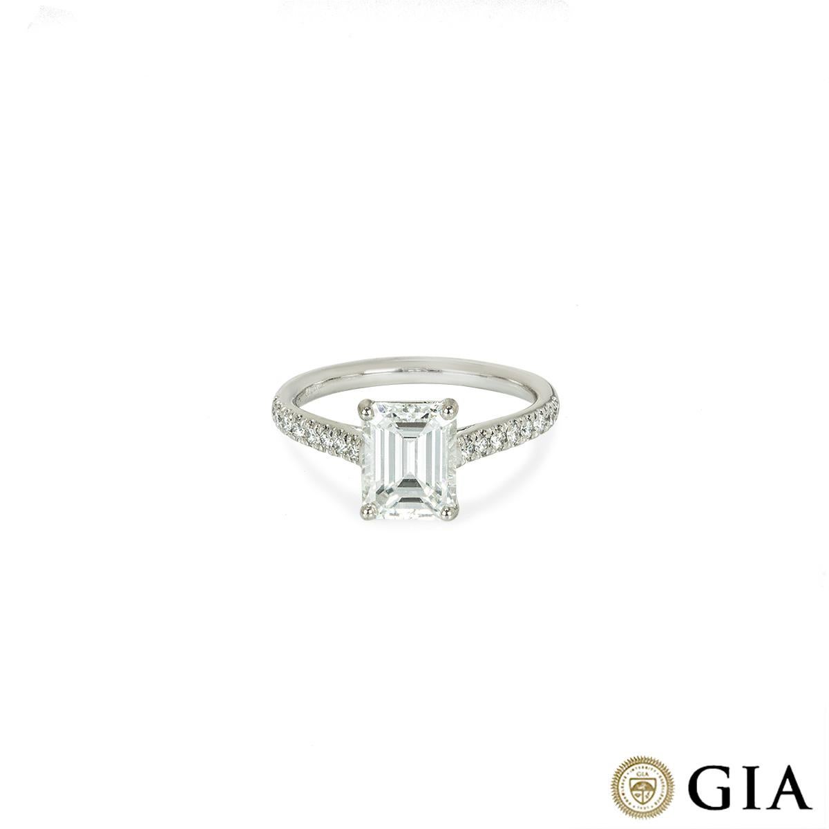 GIA Certified Platinum Emerald Cut Diamond Engagement Ring 2.01ct E/SI1 In New Condition For Sale In London, GB