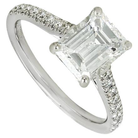 GIA Certified Platinum Emerald Cut Diamond Engagement Ring 2.01ct E/SI1 For Sale