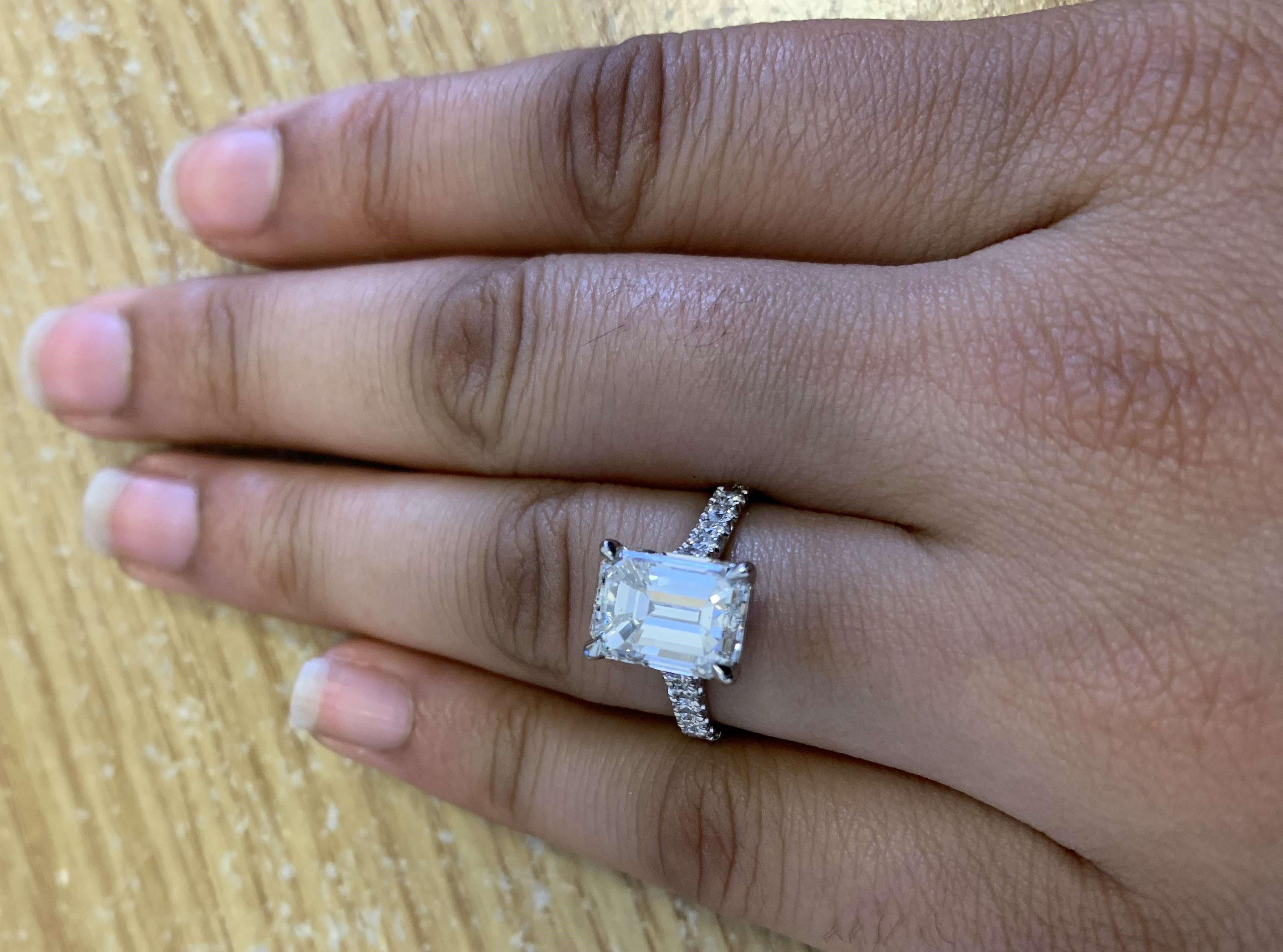 GIA Certified Platinum Emerald Cut Diamond Engagement Ring 3.02 Carat 1