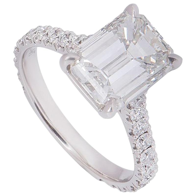GIA Certified Platinum Emerald Cut Diamond Engagement Ring 3.02 Carat