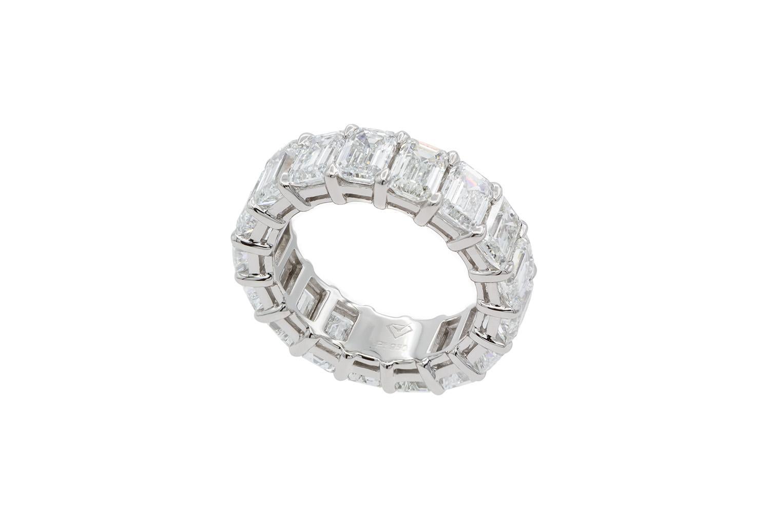 GIA Certified Platinum & Emerald Cut Diamond Eternity Band 10.54ctw D-F/VVS-VS For Sale 2