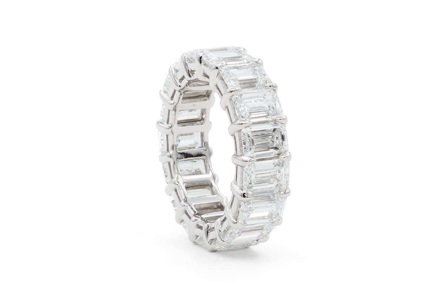 GIA Certified Platinum & Emerald Cut Diamond Eternity Band 10.54ctw D-F/VVS-VS For Sale 1