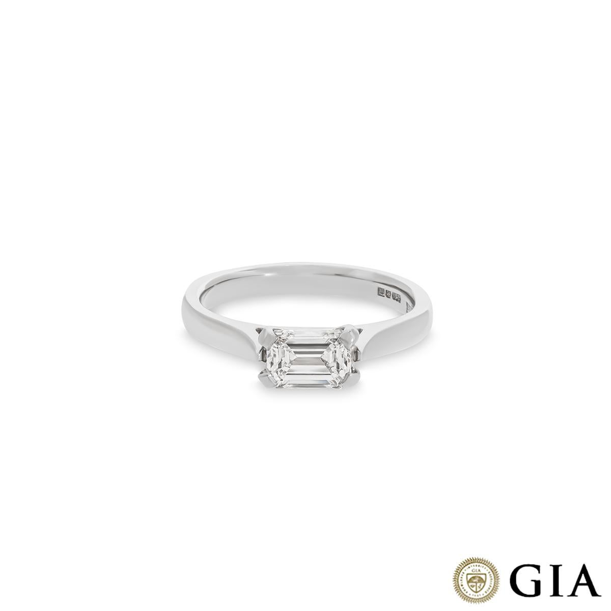 GIA Certified Platinum Emerald Cut Diamond Ring 0.73ct E/VVS2 In Excellent Condition For Sale In London, GB