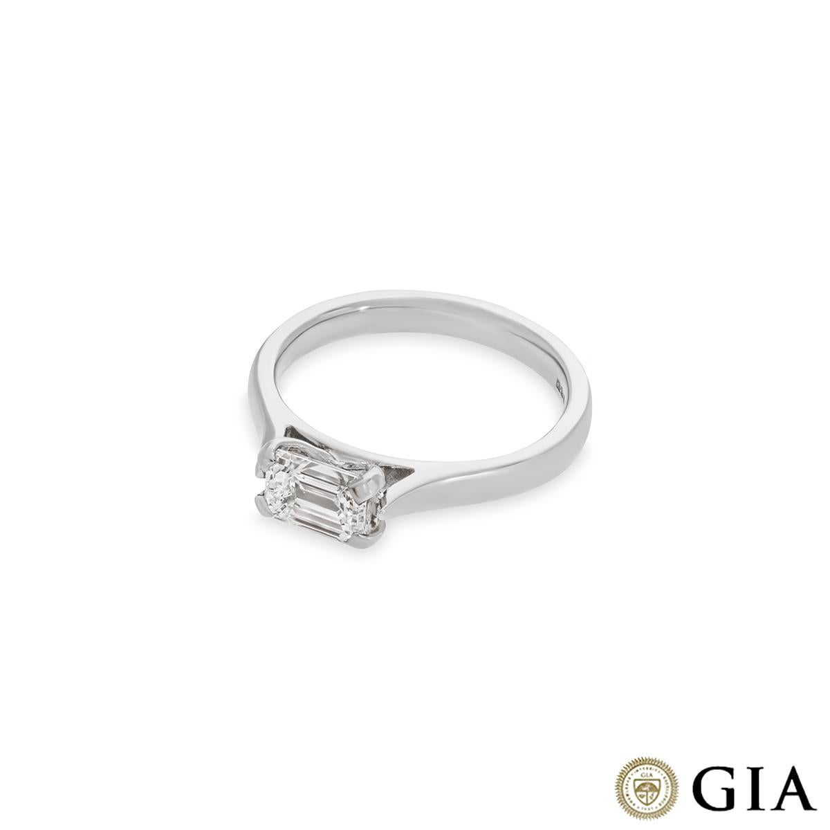 Women's GIA Certified Platinum Emerald Cut Diamond Ring 0.73ct E/VVS2 For Sale