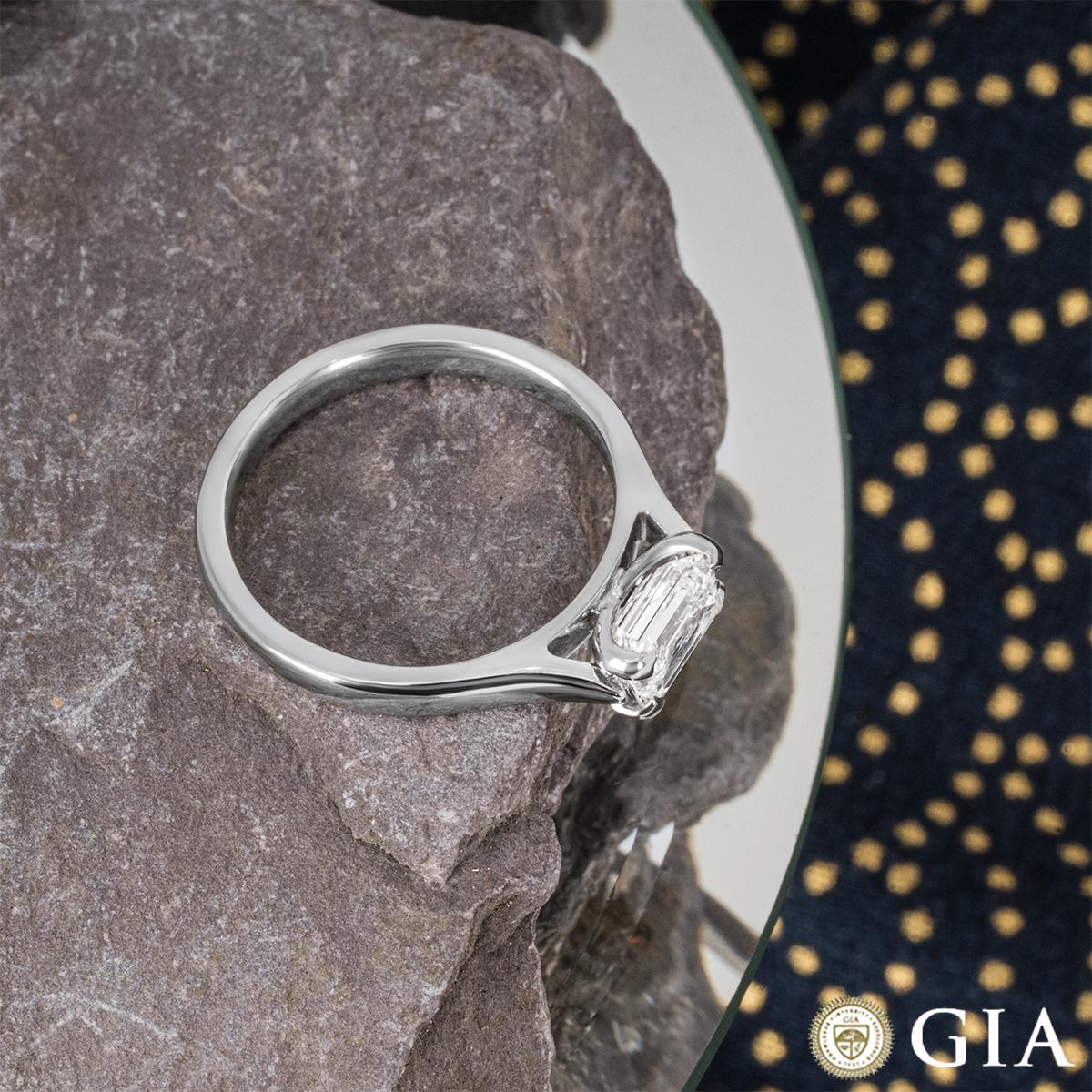 GIA Certified Platinum Emerald Cut Diamond Ring 0.73ct E/VVS2 For Sale 4