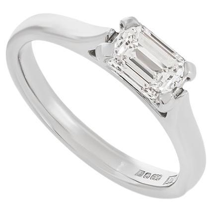 GIA Certified Platinum Emerald Cut Diamond Ring 0.73ct E/VVS2 For Sale