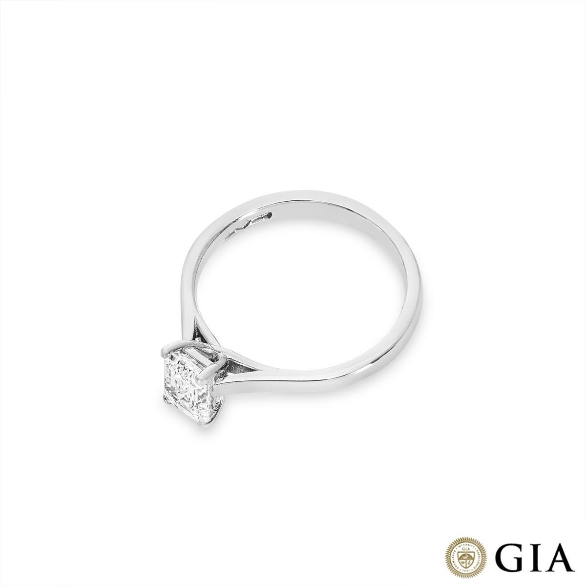 Women's GIA Certified Platinum Emerald Cut Diamond Ring 0.74ct D/IF For Sale