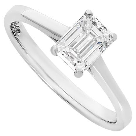 GIA Certified Platinum Emerald Cut Diamond Ring 0.74ct D/IF For Sale