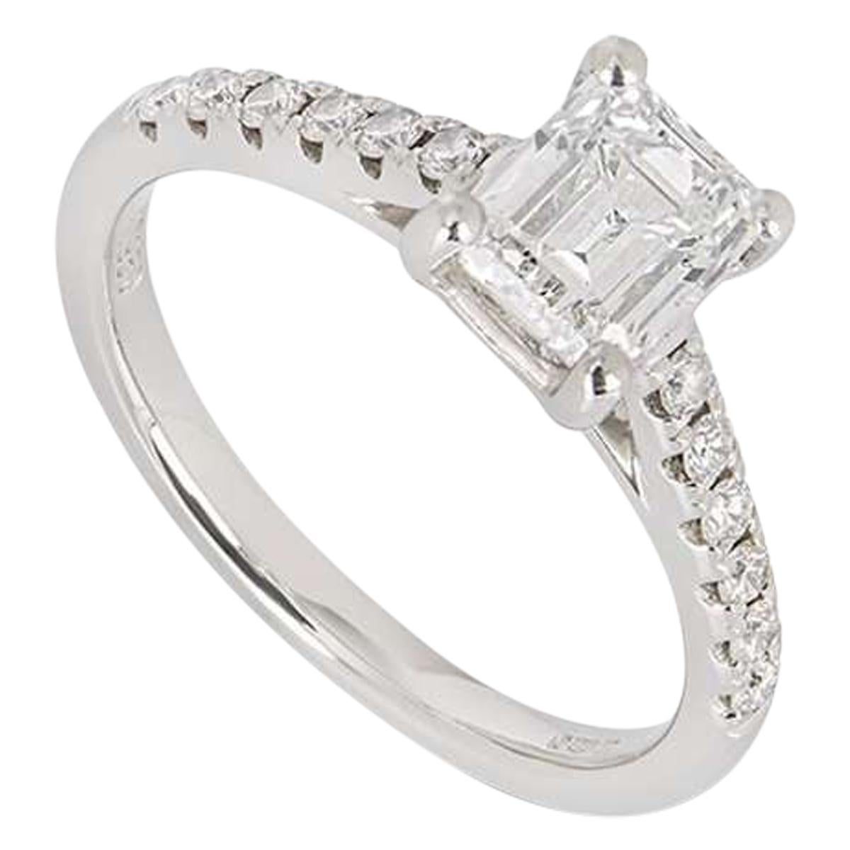 GIA Certified Platinum Emerald Cut Diamond Ring 1.28ct F/VS1 For Sale