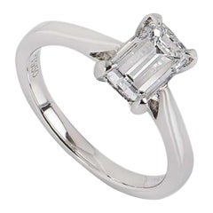 GIA Certified Platinum Emerald Cut Diamond Ring 1.50 Carat E/VVS2