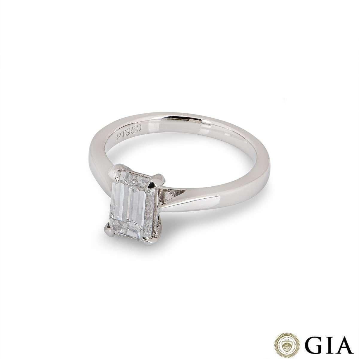 Women's GIA Certified Platinum Emerald Cut Diamond Ring 1.50 Carat E/VVS2