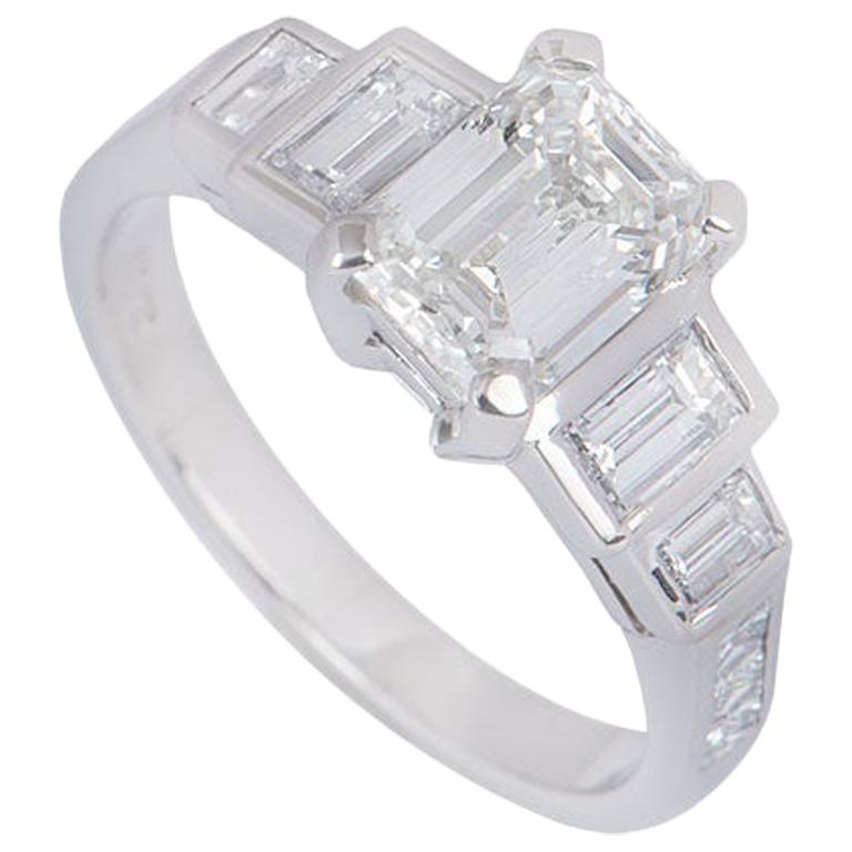 GIA Certified Platinum Emerald Cut Diamond Ring 1.52 Carat
