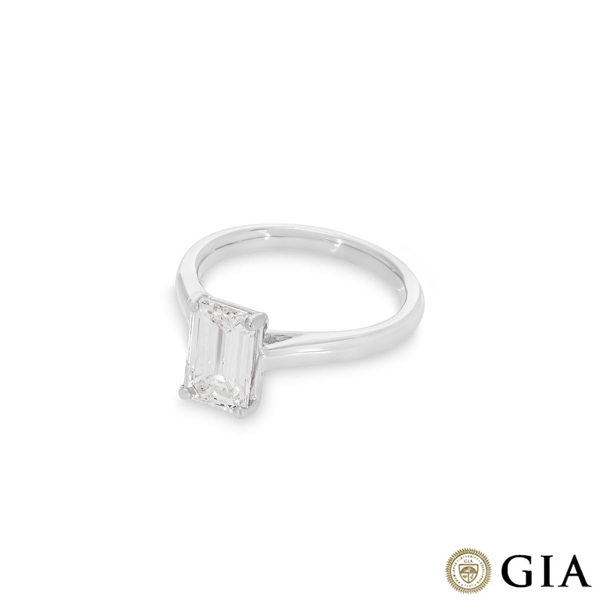 Women's GIA Certified Platinum Emerald Cut Diamond Ring 2.01 Carat F/VS1 For Sale