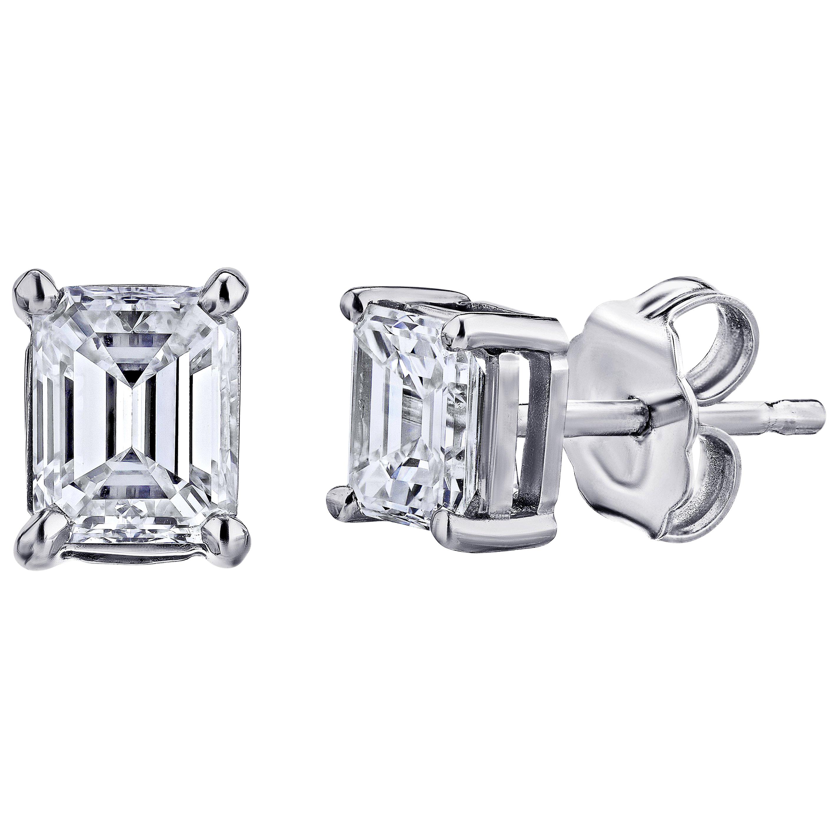 GIA Certified Platinum Emerald Cut Diamond Studs 1.00 Carat Total For