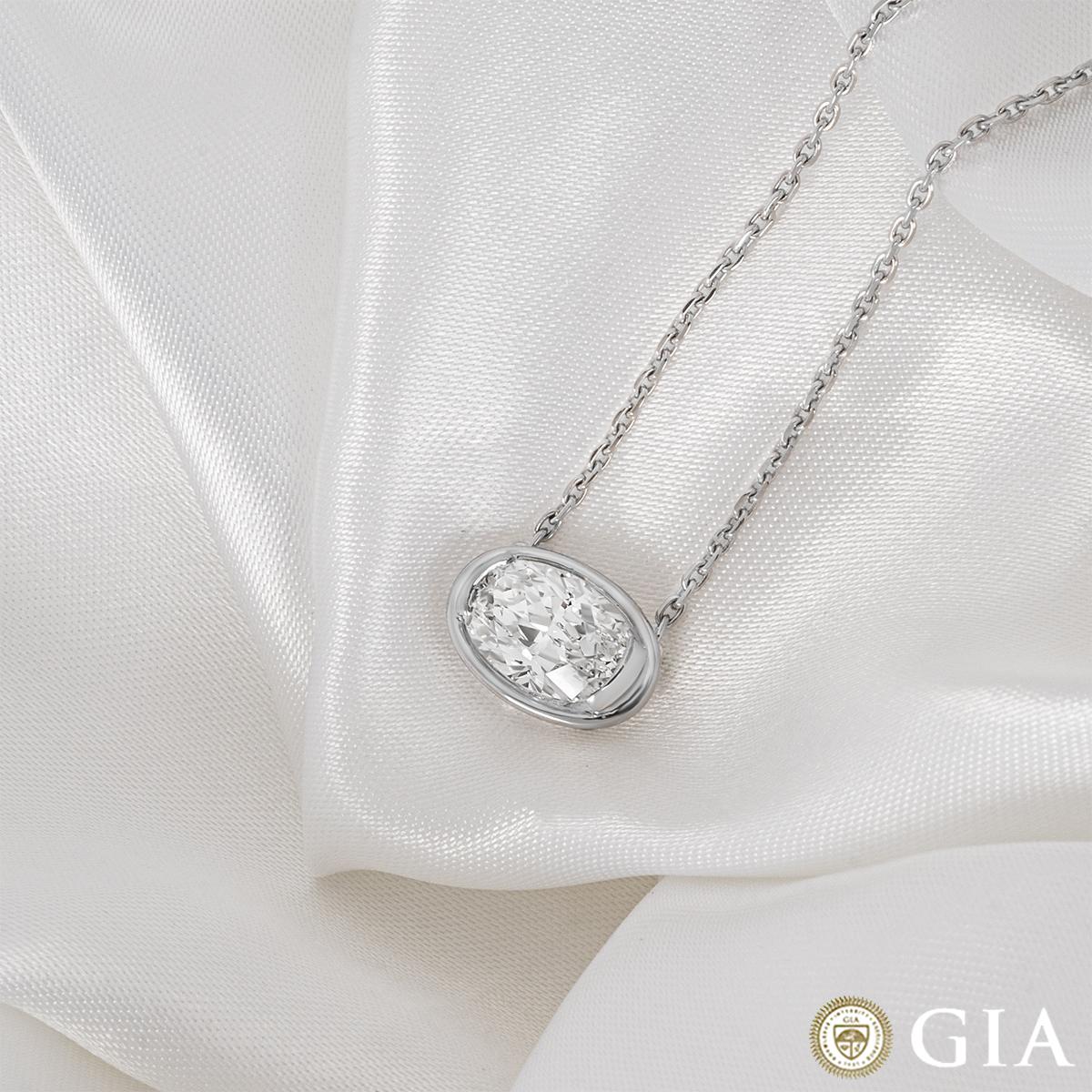 GIA Certified Platinum Oval Cut Diamond Pendant 3.00ct D/VS1 For Sale 1