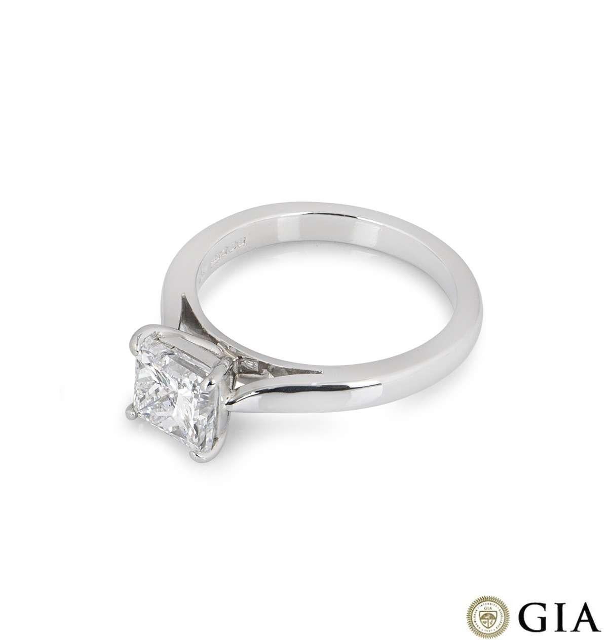 Women's GIA Certified Platinum Princess Cut Diamond Engagement Ring 1.51 Carat F/VS2 For Sale