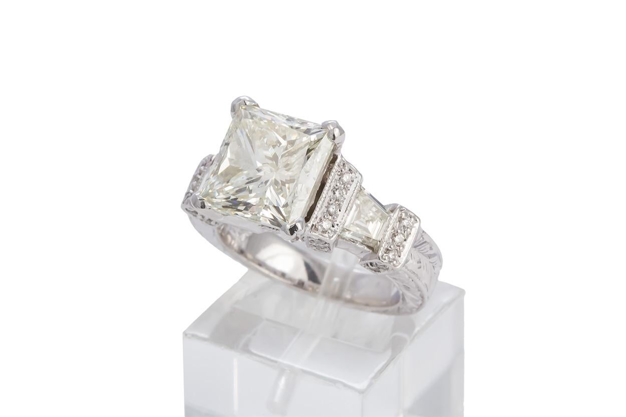 GIA Certified Platinum and Princess Cut Diamond Engagement Ring 6.25 Carat 2