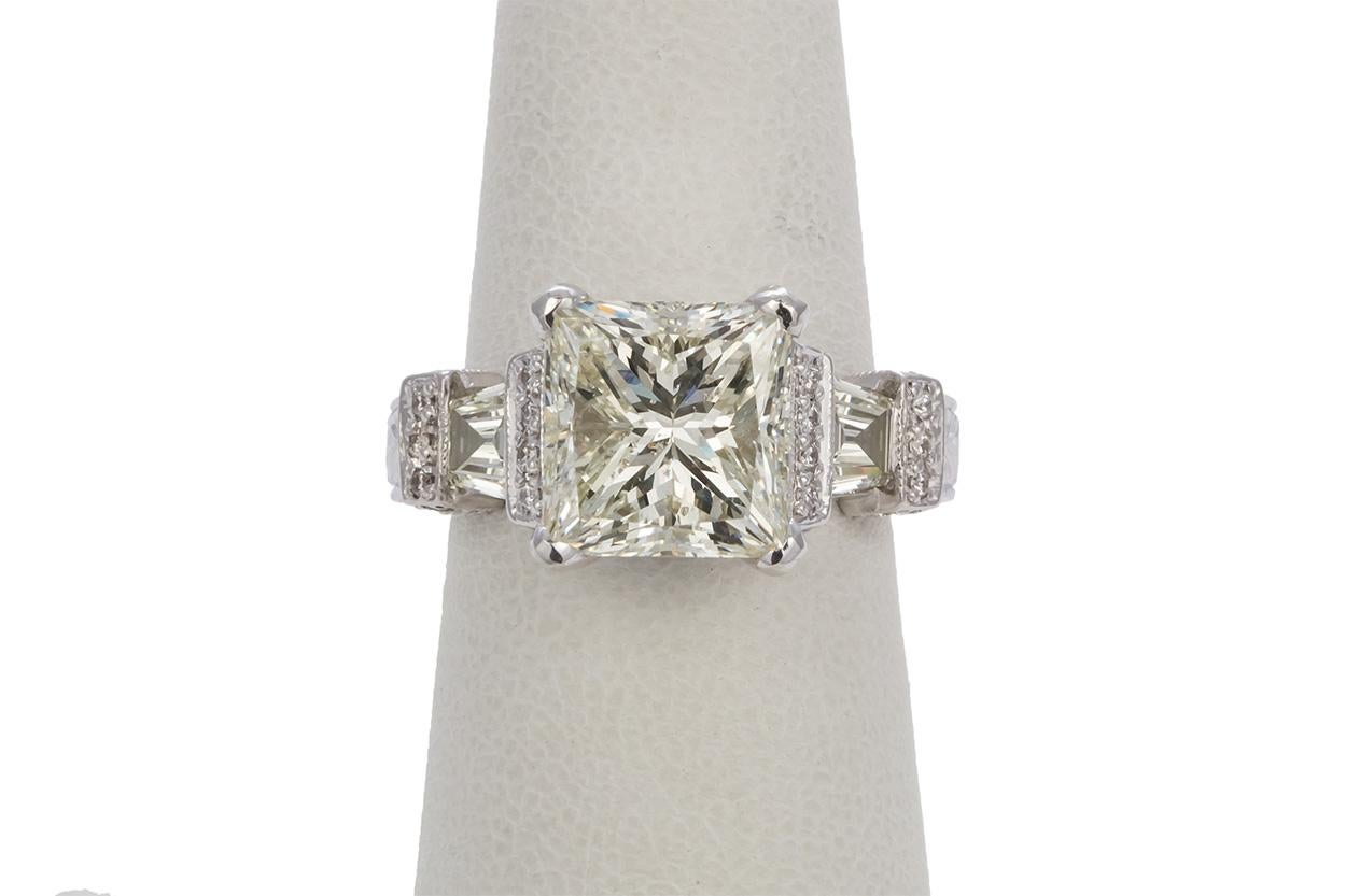 GIA Certified Platinum and Princess Cut Diamond Engagement Ring 6.25 Carat 3