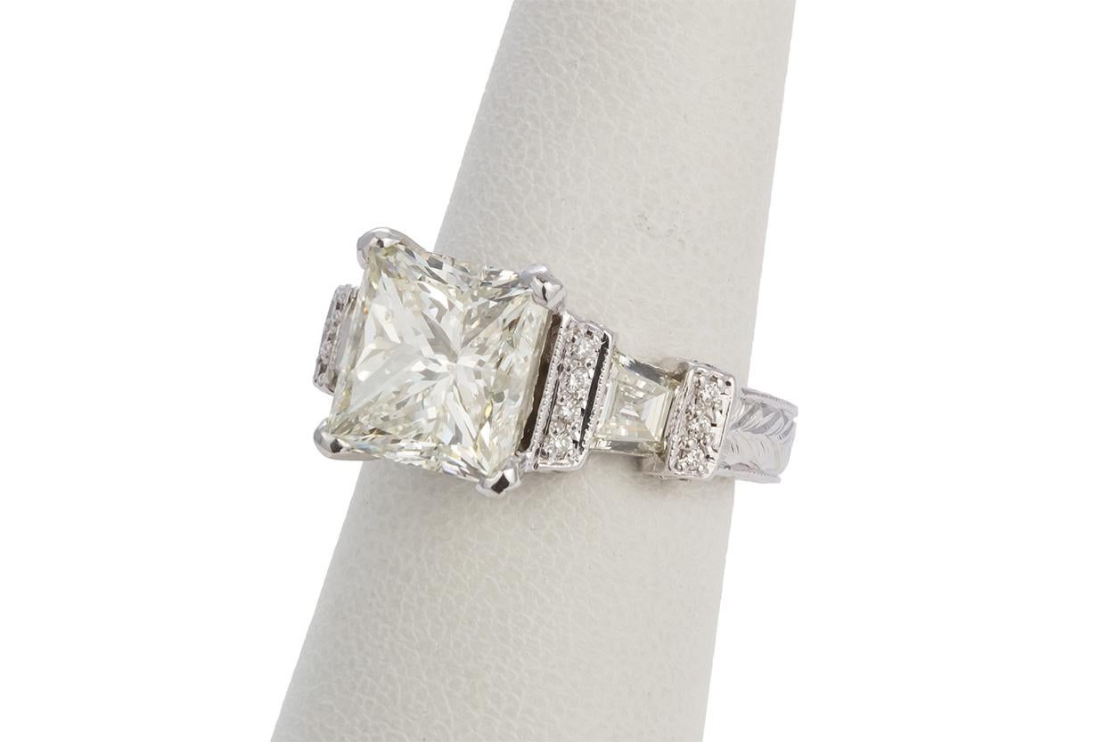 GIA Certified Platinum and Princess Cut Diamond Engagement Ring 6.25 Carat 4