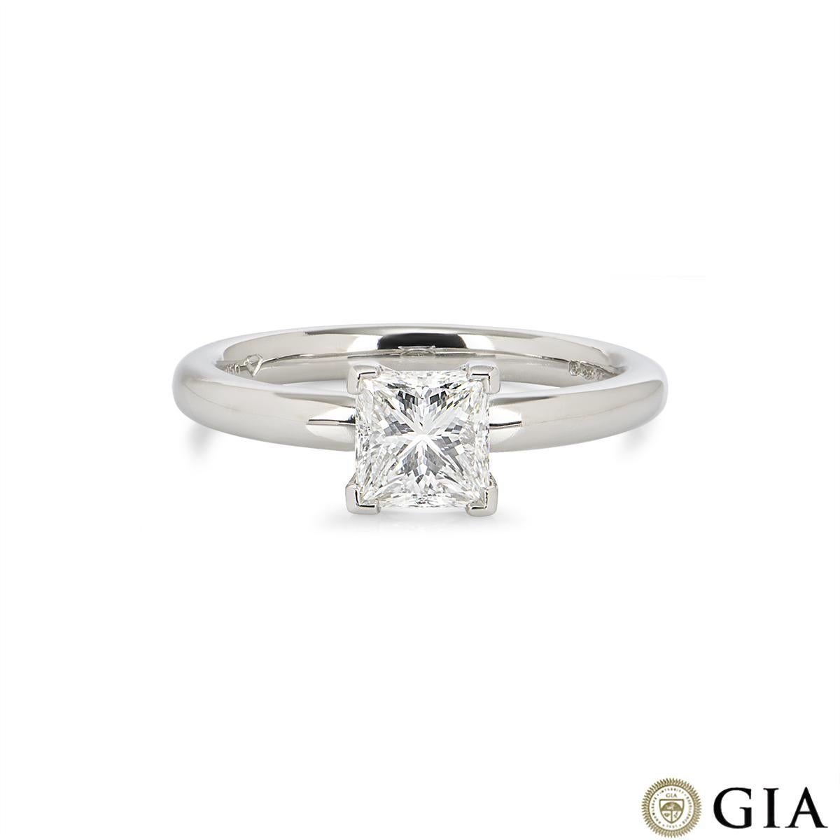GIA Certified Platinum Princess Cut Diamond Ring 1.01ct G/VS1 In New Condition For Sale In London, GB