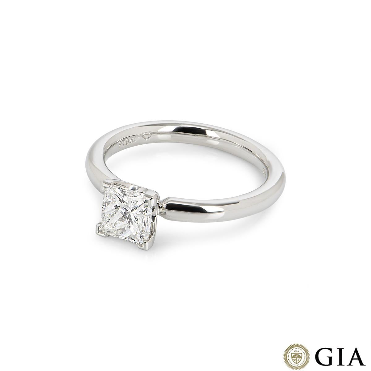 Women's GIA Certified Platinum Princess Cut Diamond Ring 1.01ct G/VS1 For Sale