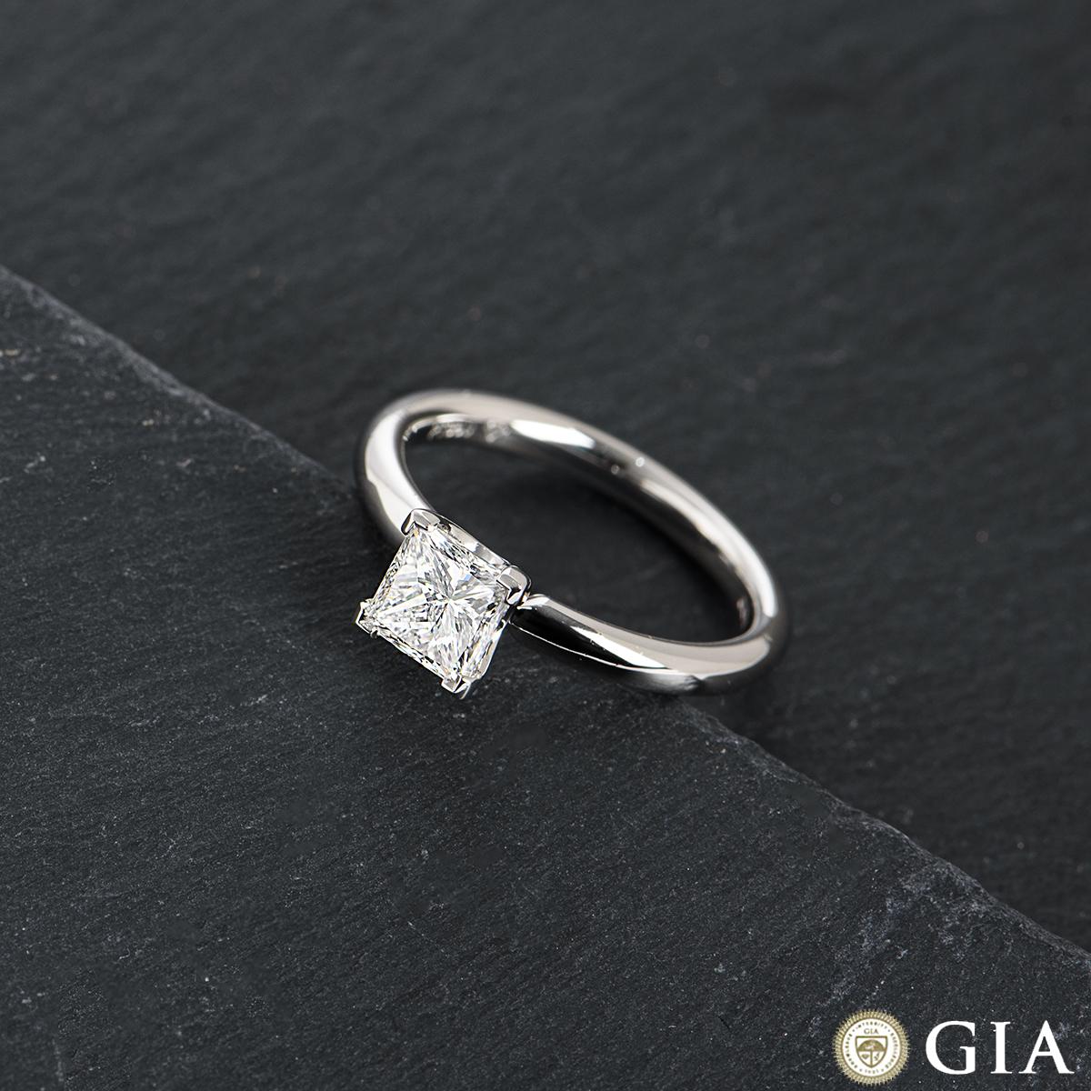 GIA Certified Platinum Princess Cut Diamond Ring 1.01ct G/VS1 For Sale 1