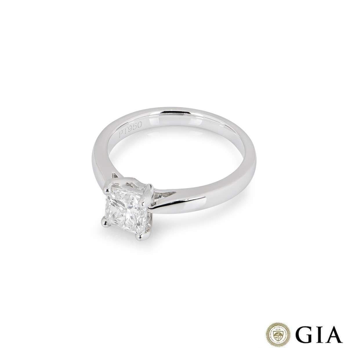 Women's GIA Certified Platinum Princess Cut Diamond Ring 1.03 Carat