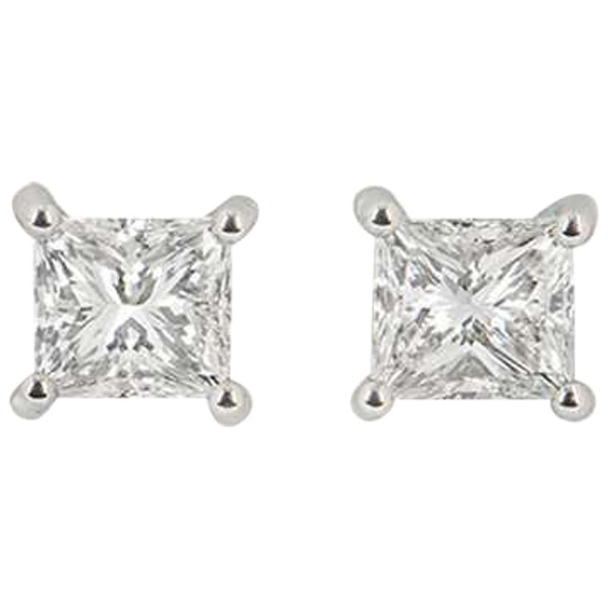 GIA Certified Platinum Princess Cut Diamond Stud Earrings 2.40 Total Carat