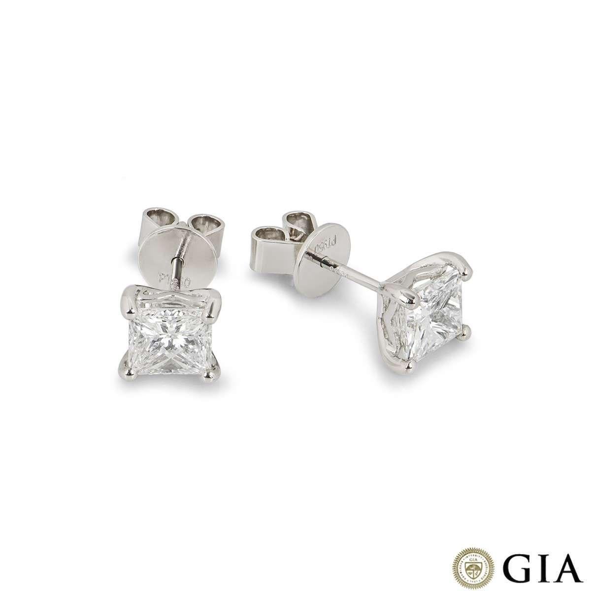 GIA Certified Platinum Princess Cut Diamond Stud Earrings 2.40 Total Carat 1