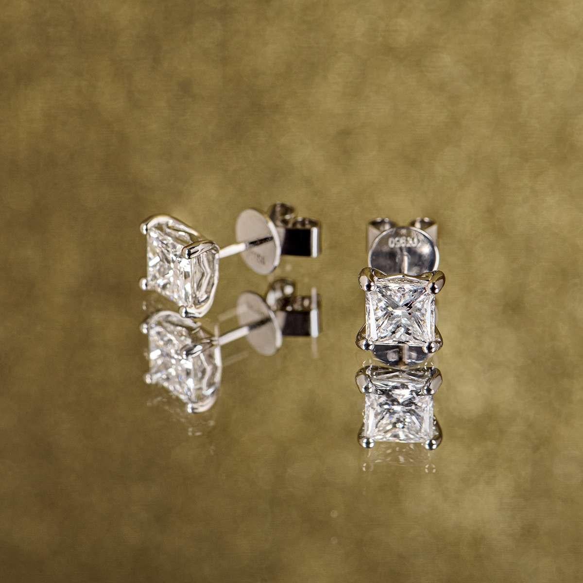 GIA Certified Platinum Princess Cut Diamond Stud Earrings 2.40 Total Carat 2