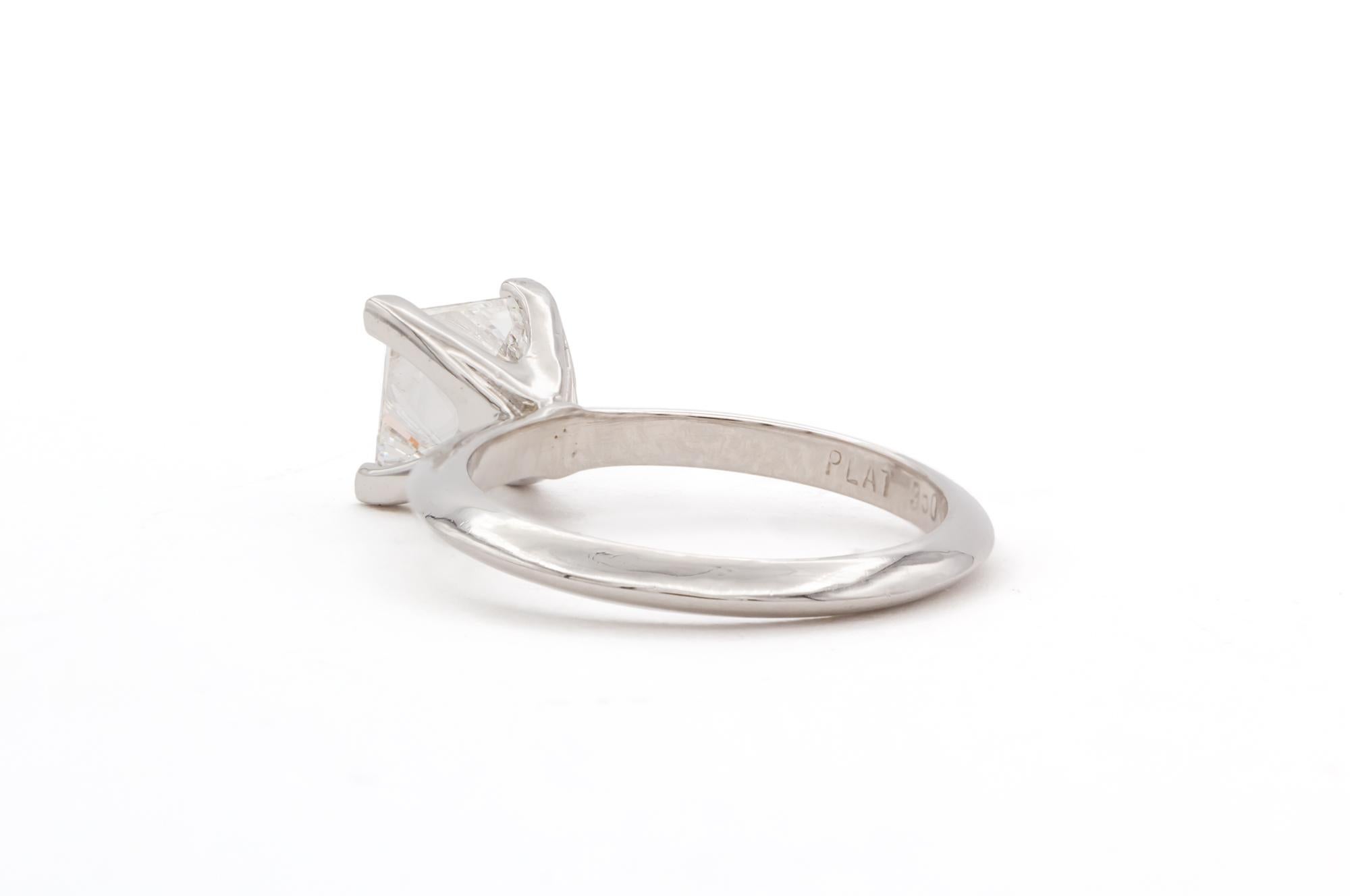 Princess Cut GIA Certified Platinum Princess Diamond Solitaire Engagement Ring 1.65ct D/VS2 For Sale